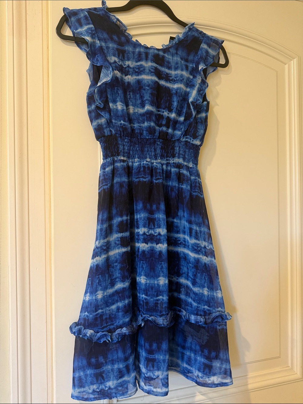 Aqua Blue Tie-Dye High-Low Ruffle Dress